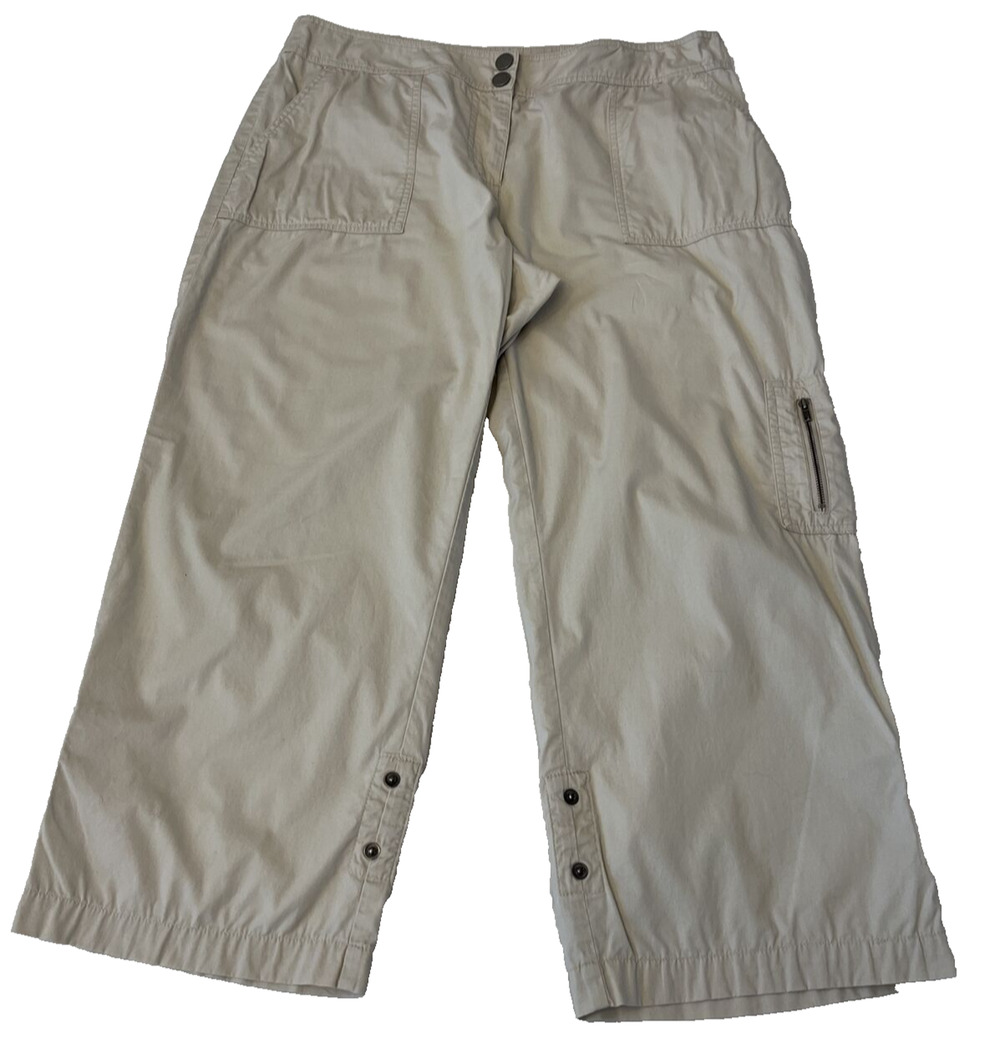 Chico's Women's Utility Chino Crop Pants Size 1.5 (10) Beige Stretch 5 Pockets